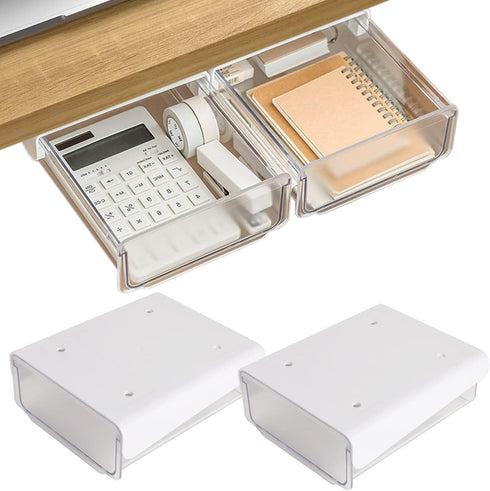 OSPNIEEK Self-Adhesive Under Desk Drawer Organizer - 2 Pack Large Storage Mounted Pencil Holder Tray for Office