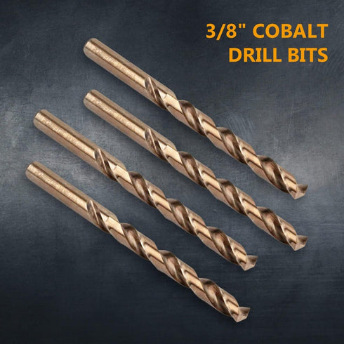 POWERTEC Cobalt Drill Bits 10 Pack, 1/4 Inch and 3/8 Inch, M35 HSS Jobber Length Twist Drill Bits for Wood, Metal.