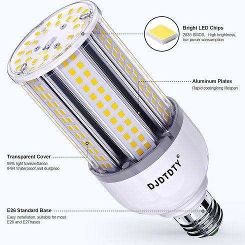 Amazon High Brightness LED Light Bulb 2 Pack 30W-300W/LED Corn Bulb, 30 watt LED Corn Bulb, E26 Base, 5000K LED Bulb, Suitable for Garage Warehouse Workshop barn, Home Essential, etc. (20W) by DJDTDTY