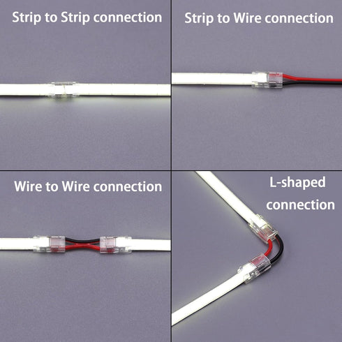 2 Pin 5mm COB LED Strip Connectors, 8 Pcs Strip to Strip, 22 Pcs Strip to Wire, 11 Pcs 22AWG 15cm Long Extension Wires