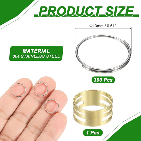300pcs 13mm 304 MECCANIXITY Mini Split Rings, Stainless Steel Jump Ring Small Round Ring Clips Crystals Suncatcher