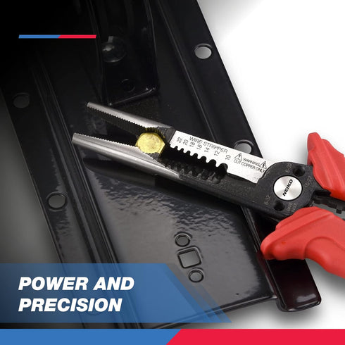 NEIKO 02038A 6-in-1 Wire Service Tool, 8-1/2" Length Gripper, Crimper, Stripper, Cutter, Extractor, Electrician Pliers