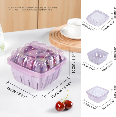 3-in-1 1 Berry Basket, Berry Keeper Box, Quart Vented Plastic Berry Containers for Fridge, Fruit Colander