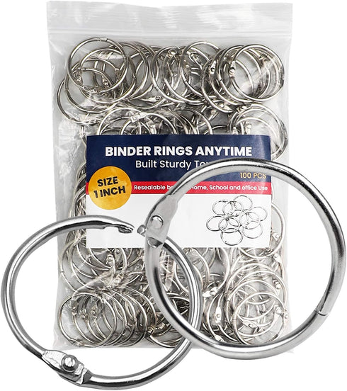 Binder Rings 1 Inch, 100 pcs Sturdy Book Rings for Loose Leaf Binder, Nickel Plated Metal Rings for Office School