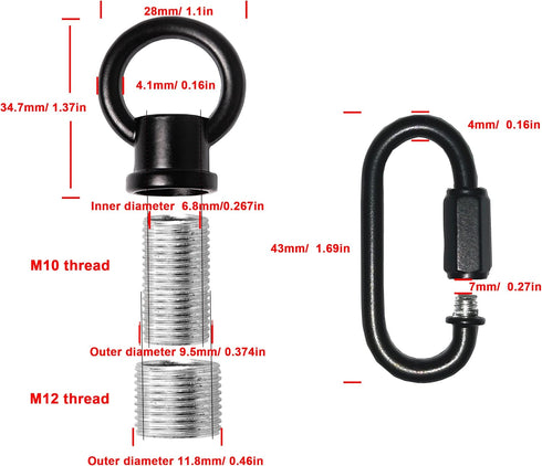 M10/M12 Pack 2 2 Hook Rings for Light Fixture Available of with Link Buckles