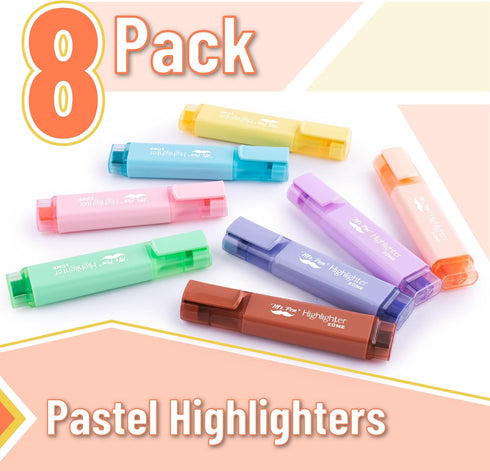Mr. Pen Pastel Highlighter, 8 pcs Tank Style, Chisel Tip, No Bleed Bible Highlighter for School Supplies