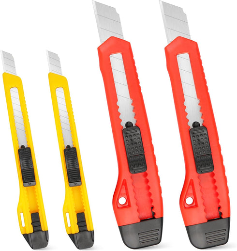 ORIENTOOLS Utility Knife Box Cutter, 4-Pack Set, Auto-lock Razor with Snap Off Blades for Home and Office