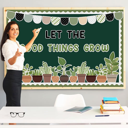 ZOiiWA Summer Potted Plant Bulletin Board Set, Summer Greenery Classroom Decoration, Let The Good Things Grow