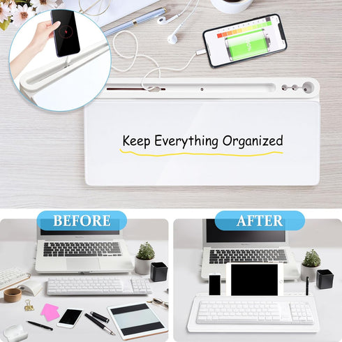 Glass Desk Whiteboard Small Dry Erase Board with Storage Drawer, Computer Keyboard Stand, Office Accessories, School