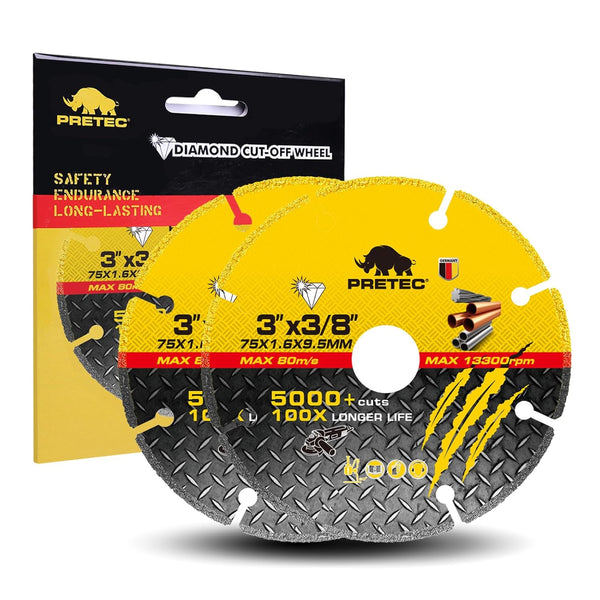 3 Inch Diamond Cutting Wheel for Metal, 2 Pcs Carbide Cut Off Wheels with 3/8" Arbor Hole, 100x Longer Life