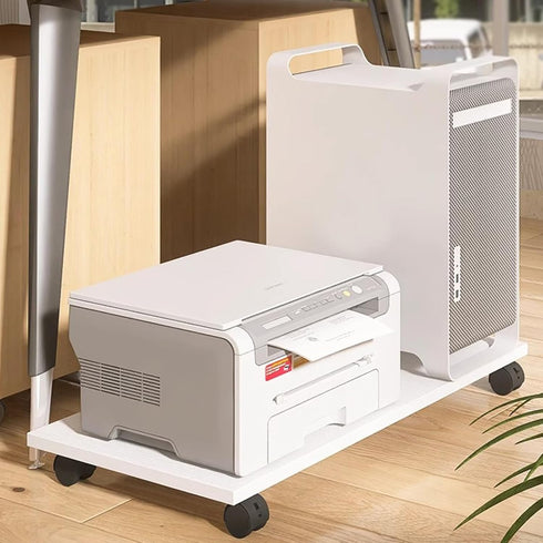 GRIPITHPY Home(11.4"L 13.3"W 2.6"H, Rolling Under Desk Printer Stand with Wheels, White Mobile Movable Printer Shelf