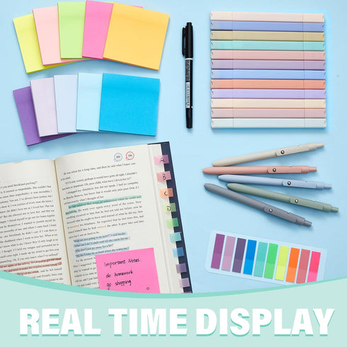 Jutom 29 Pcs Book Annotation Kit, Aesthetic Highlighters, Gel Pens Set, Sticky Notes, Tabs, Markers, Rainbow