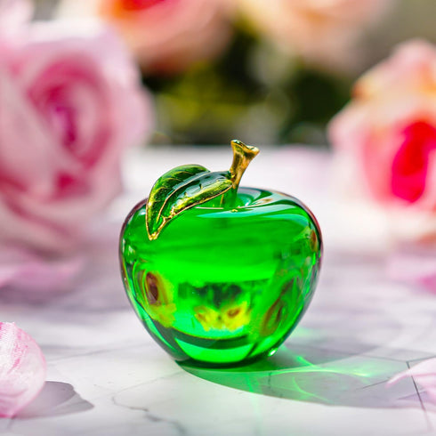 H&D Glaze Crystal Apple Paperweight Craft Decoration, Green