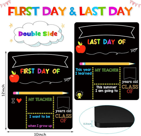 Double Sided First & Last Day of School Chalkboard, 10 x 12 Inch Reusable Wooden Sign for Kids/Girls/Boys, Photo Props