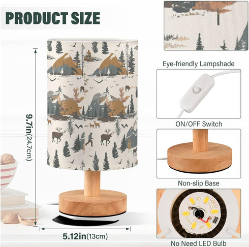 Fustylead Bear Elk Mountain Outdoor Themed Table Lamp for Bedroom USB Port Lamps Small Accent Table Lamp Nightstand