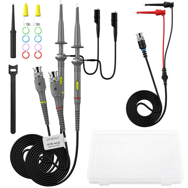 AUTOUTLET P6100 Universal Oscilloscope Probe with Accessories Kit - 100MHz Clip Probes with BNC to Minigrabber Test Lead