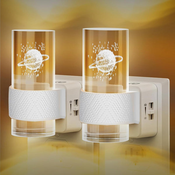 2pcs Night Lights Plug Into Wall with Planet, Dimmable LED Night Light