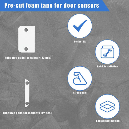 Sinbana 12pcs Sensor(2nd Replacement Adhesive Tape for Alarm Contact Gen), Pre-Cut Double Sided Contact Sensor Adhesive