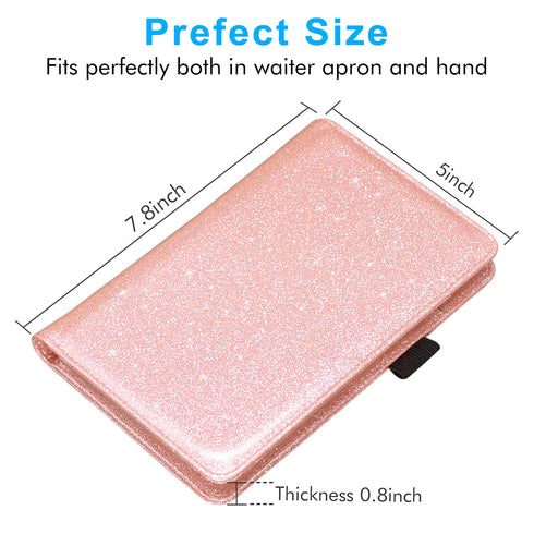 ACdream Cute Pocket Leather Server Books for Waitress, Money Organizer Wallet, Glitter Rose