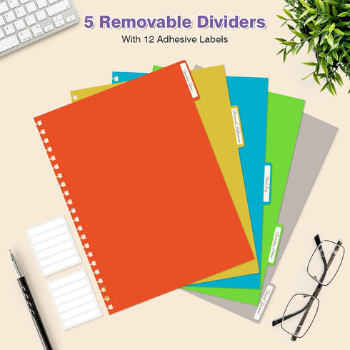 Spiral Notebook 8.5" x 11", 5 Subject College Ruled with Removable Dividers, 300 Pages, Thick Spiral Journal