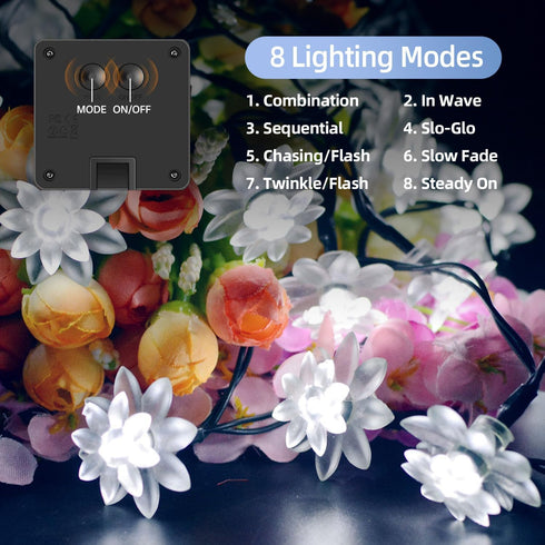 Solar Flower String Lights Outdoor Waterproof, 50 LED Upgraded Fairy Light for Garden, Patio, Lawn Party