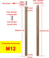 M12 Stems,12 Inches 13.5mm (0.531) 300mm (11.81) Polished Brass Threaded Extension Rod for Pendant Light, Island