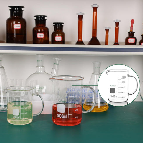 Glass Beaker with Handle, 500 ml Clear Graduated Low Form Griffin Beaker with Pouring Spout