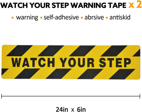 6" x 24" Watch Your Step Floor Tape - Anti-Slip Warning Sign Sticker for Workplace Home Safety, Wet Floor Caution - 2