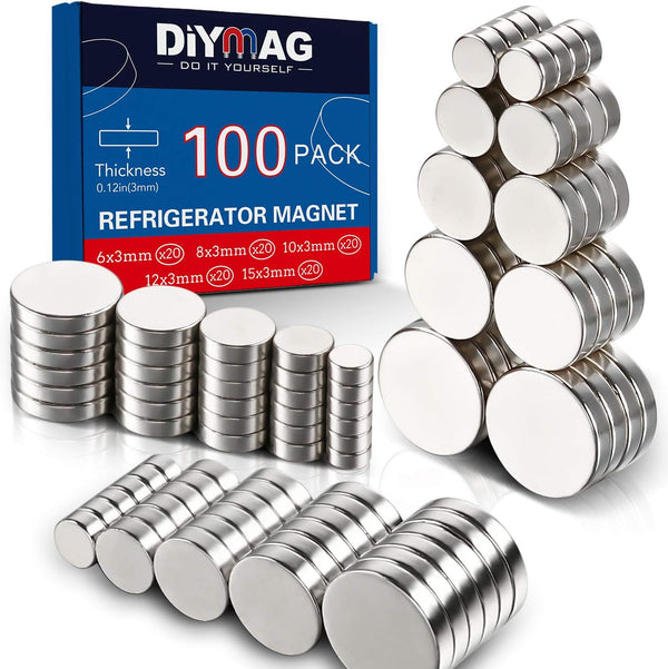 DIYMAG 3MM-Mix 100 Piece Refrigerator Magnet for Office, Hobbies, Crafts and Science, Round Ceramic Industrial Ferrite