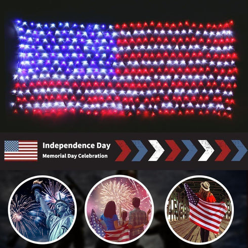 420 4th Solar American Flag String Lights - Waterproof Led Solar Powered Flag Net Light for of July Memorial Day