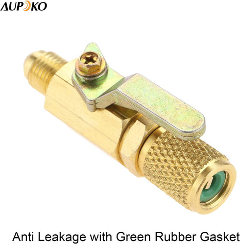 Air Conditioner Ball Valve 1/4" SAE Adapter, Straight Shut-Off Valve for HVAC A/C Automotive Service Tools, Fits R134A
