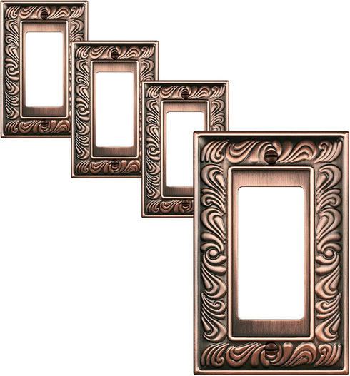 4-Pack Paisley Pattern Decorative Outlet Cover Plate, Antique Copper Metal Wall Plate for Electrical Outlets