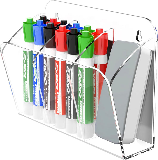 Dry Erase Marker Holder with 3 Compartments, Wall Mounted Organizer for Whiteboard and Fridge