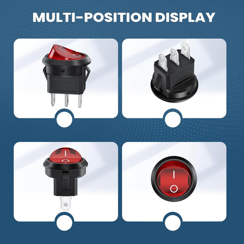 DMTVAL 10Pcs 12V 2 2 6A/250V 10A/125V, Red LED Round Rocker Switch Kit, Pin Position SPST ON/Off Toggle with Pre-Wired