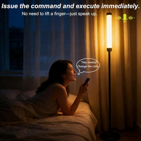 Lallomo Voice-Activated Led Floor Standing Tall Lamp Custom Color Temperature Pole for Adults and Kids Indoor Bedroom