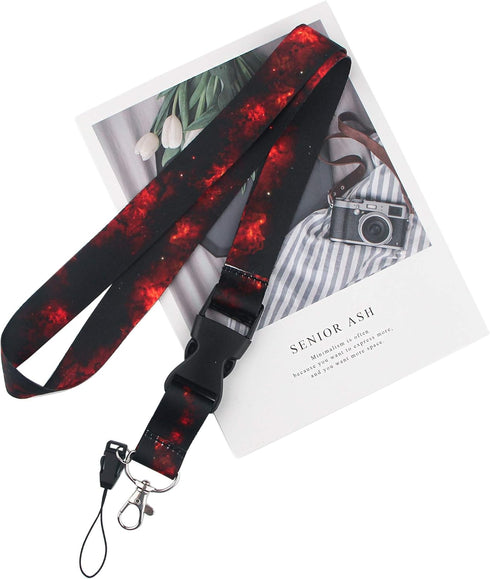 DMLSKY Black Red Lanyard for Keys, Keychain ID Badge Holder with Safe Removable Buckle & Clip