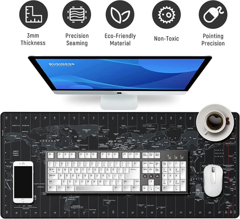 Extended Speed Gaming Mouse Pad, Large Size 35.4 X 15.7X 0.12 inches Desk Mat with Personalized World Map Design