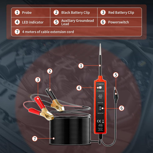 6-24V Power Short Circuit Probe Tester - LED Test Light for Automotive Circuit Testing