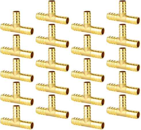 GASHER 10 Pieces Brass Hose Barb Tee, 3-Way Hose Fitting (1/4" x 1/4" x 1/4")