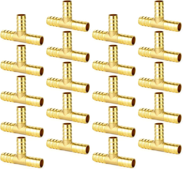 GASHER 10 Pieces Brass Hose Barb Tee, 3-Way Hose Fitting (1/4" x 1/4" x 1/4")