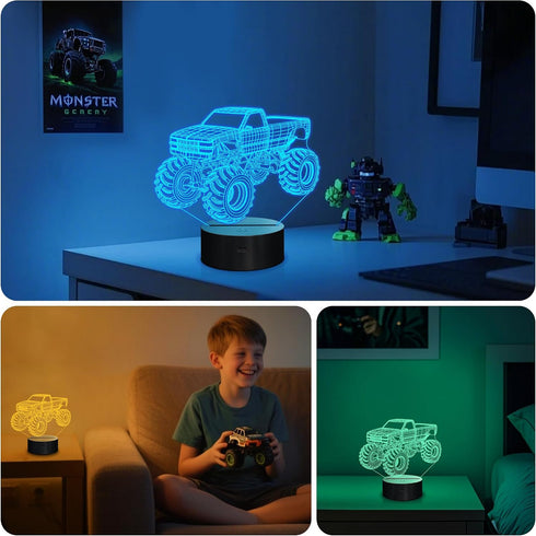 3D 16 Night Lights for Children, Kids Night Lamp, Monster Trucks for Boys, LED Colors Changing Lighting, Car Shape