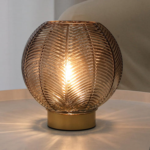 LUSHARBOR Battery Operated Lamp with Timer, Small Glass Table Lamp, Decorative Cordless