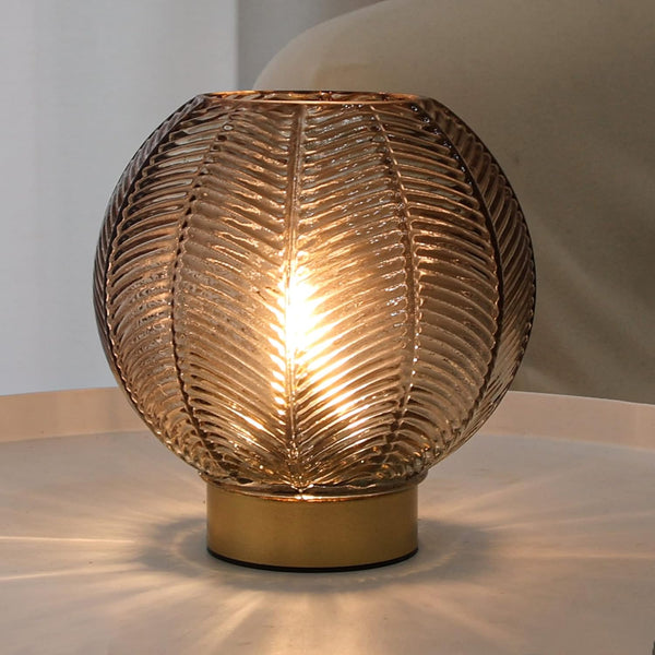 LUSHARBOR Battery Operated Lamp with Timer, Small Glass Table Lamp, Decorative Cordless