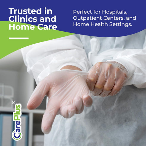 100 200 Count CARE PLUS Pro Vinyl Medical Examination Gloves, Size S, M, L, XL - | Latex & Powder Free, Rubber, Non