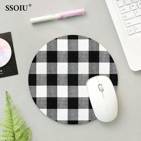 Black and Black Buffalo Plaids Round Mouse Pad, 7.87"X7.87" (20CM).