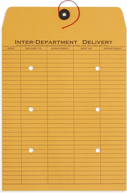 Blue Summit Inter-Department Envelopes - String Tie, Brown Kraft, 9 x 12 Inches, Pack of 100 Envelopes