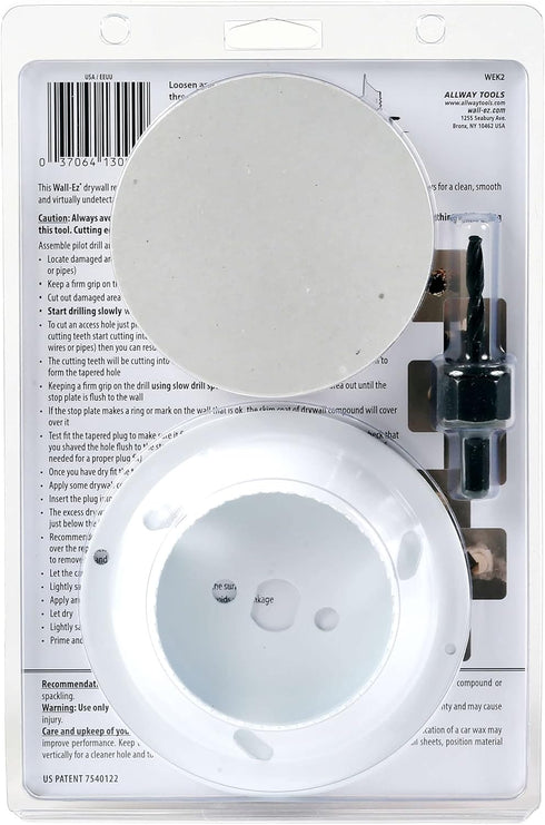 ALLWAY WEK2 Wall-EZ Drywall Repair Kit with 2 Drywall Plugs and Tapered Hole Saw