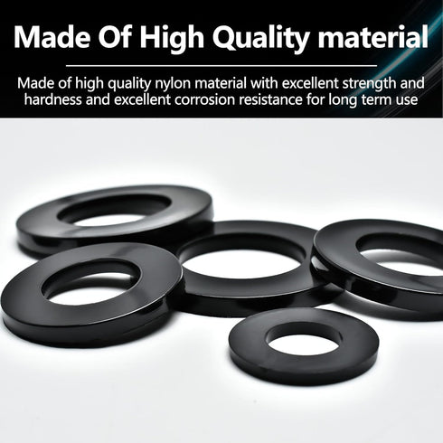 240pcs Nylon Large Flat Round Washer Spacer, 9 Sizes Black Flat Washers Assortment Kit for Screw Hardware Tool