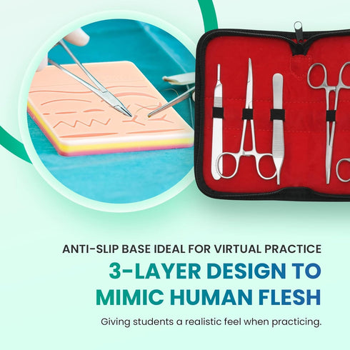 Suture Practice Kit for Medical Students, Includes Large Silicone Pad, Suture Threads, Tool Kit, and Video Course