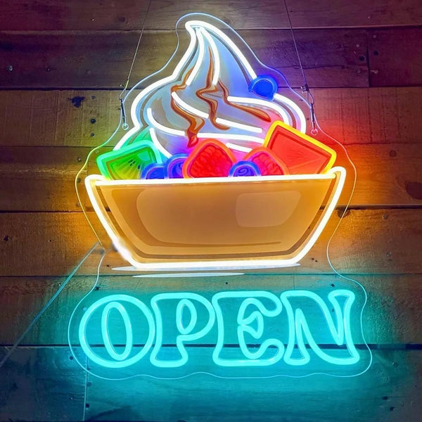 Yogurt Open Neon Sign, Coffee Shop Decor, Custom Ice Cream LED Light,